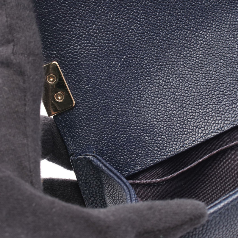 香奈兒 Boy Chanel 小號單肩手提包 A67085 小牛皮 海軍藍 金色五金 二手 女士-5