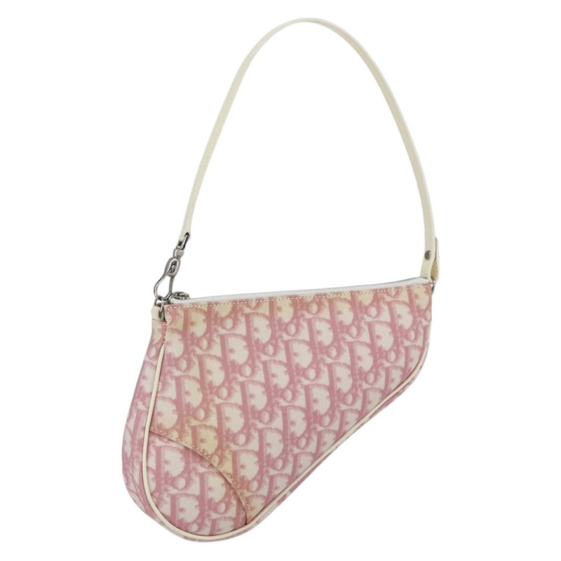 【日本直送】Christian Dior Trotter帆布馬鞍肩背包 PVC粉紅銀色 正品 156986V-0