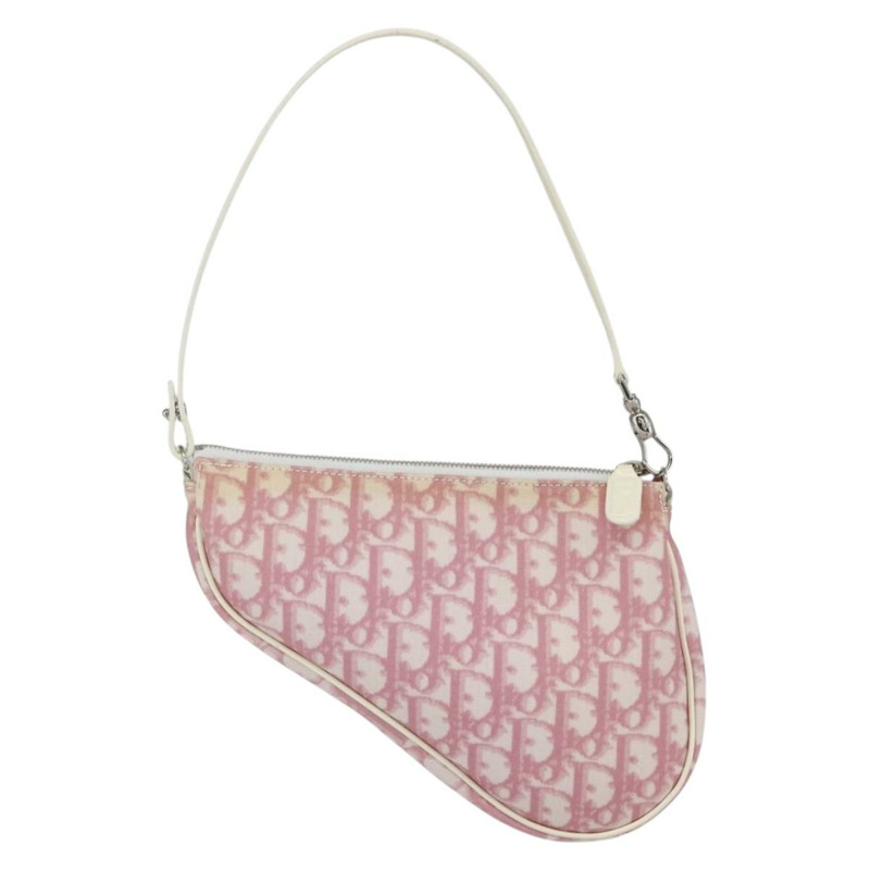 【日本直送】Christian Dior Trotter帆布馬鞍肩背包 PVC粉紅銀色 正品 156986V-1