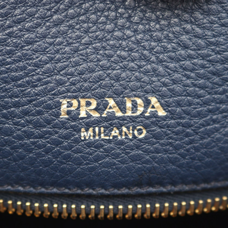 PRADA VIT DAINO 兩用斜背包/單肩包 1BA157 皮革 海軍藍 二手 女士-3