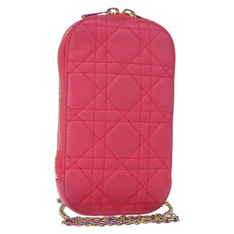 Christian Dior Cannage 手機鏈肩包 2way 粉金配色 Auth 156668V