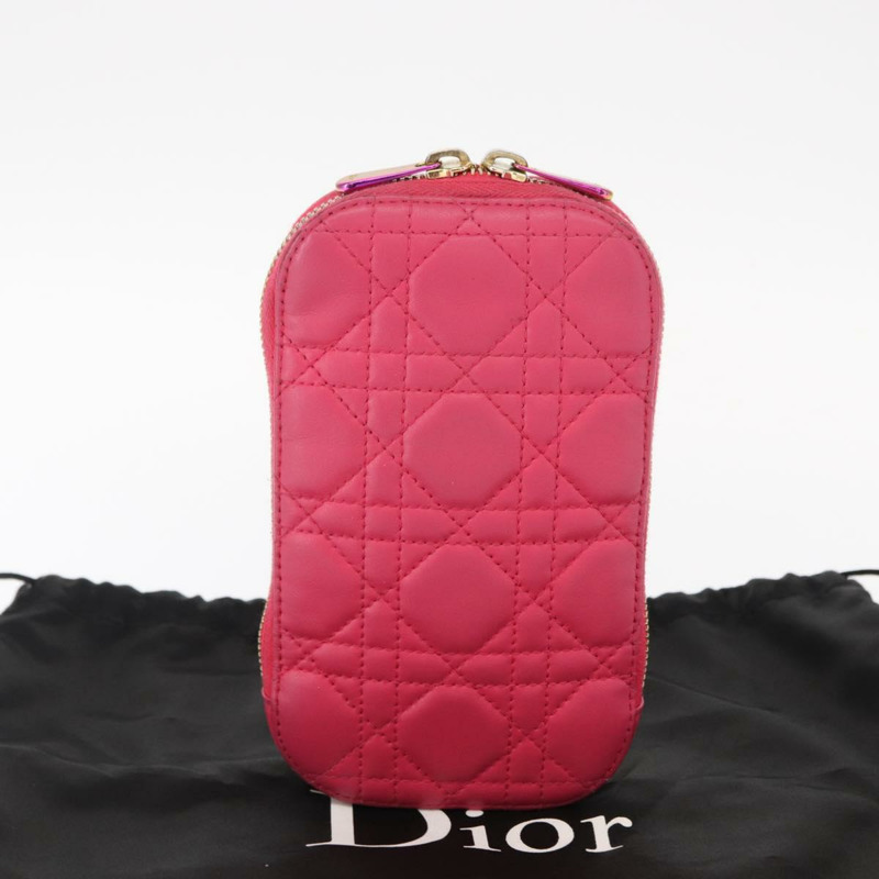 【日本直送】Christian Dior Cannage 手機鏈肩包 2way 粉金配色 Auth 156668V-11