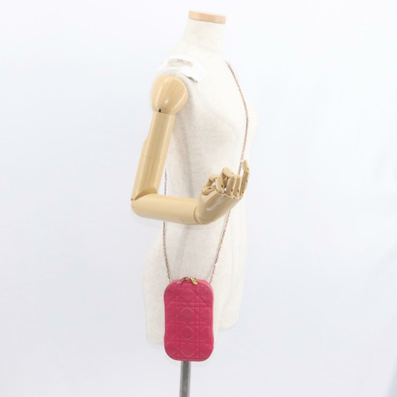 【日本直送】Christian Dior Cannage 手機鏈肩包 2way 粉金配色 Auth 156668V-23