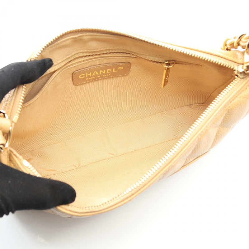 香奈兒 (CHANEL) Matelasse 鏈條肩背包,粒面小牛皮,米色,二手,女士,金色五金 CC-2