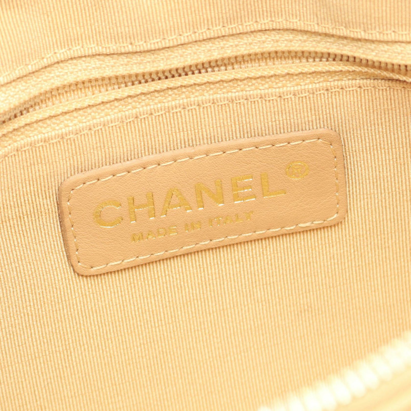 香奈兒 (CHANEL) Matelasse 鏈條肩背包,粒面小牛皮,米色,二手,女士,金色五金 CC-3