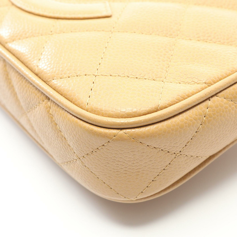 香奈兒 (CHANEL) Matelasse 鏈條肩背包,粒面小牛皮,米色,二手,女士,金色五金 CC-5