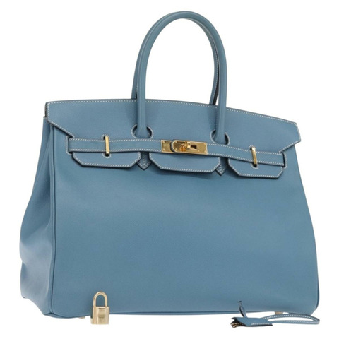 愛馬仕 Birkin 35 手提包，Epsom 壓花淺藍色金色，正品編號 156385SM