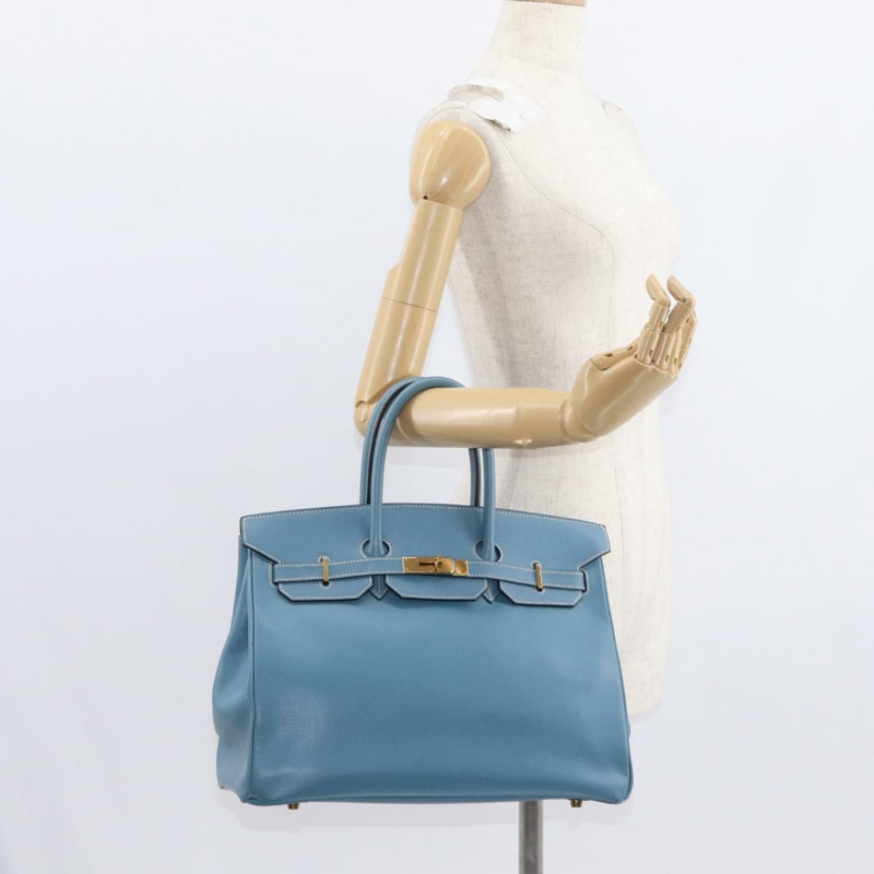 【日本直送】愛馬仕 Birkin 35 手提包，Epsom 壓花淺藍色金色，正品編號 156385SM-26