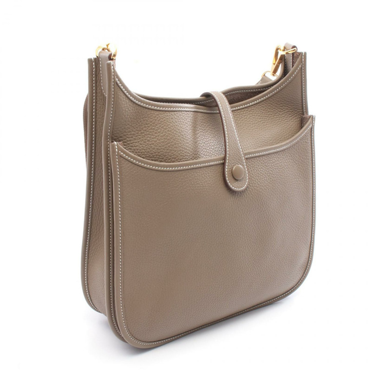 愛馬仕 Evelyne 3 Troyes PM 肩挎包，Clemence 皮革，灰色，金色五金，白色-1