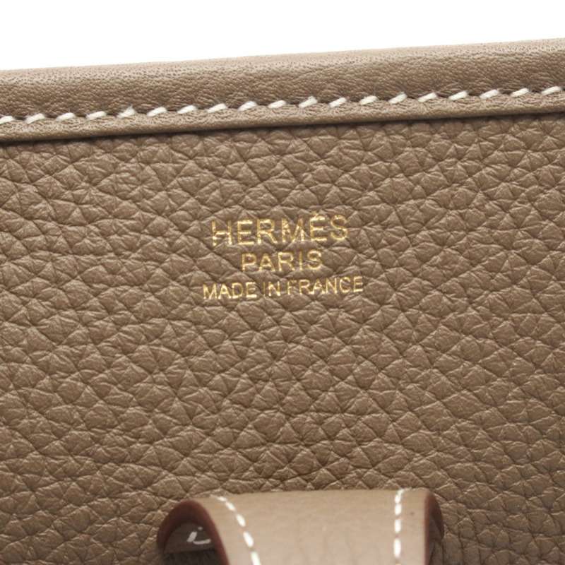 愛馬仕 Evelyne 3 Troyes PM 肩挎包，Clemence 皮革，灰色，金色五金，白色-3