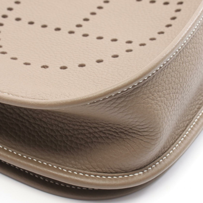 愛馬仕 Evelyne 3 Troyes PM 肩挎包，Clemence 皮革，灰色，金色五金，白色-5