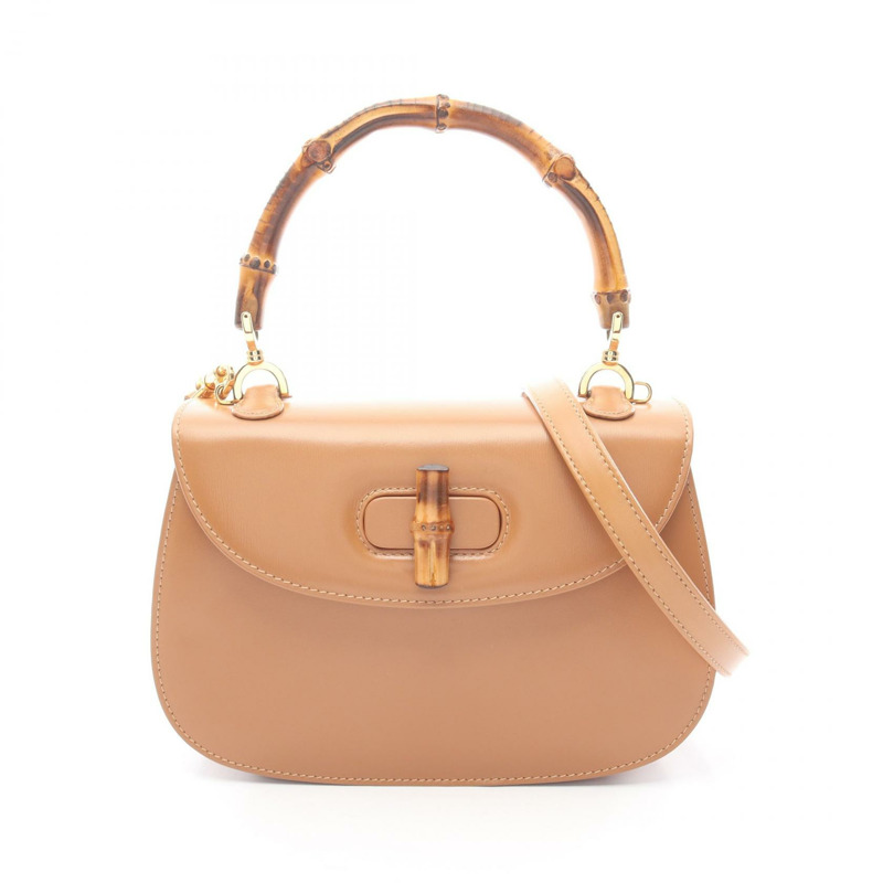 GUCCI 竹節單肩斜背包 00020460188 皮革 棕色 二手 女士-0