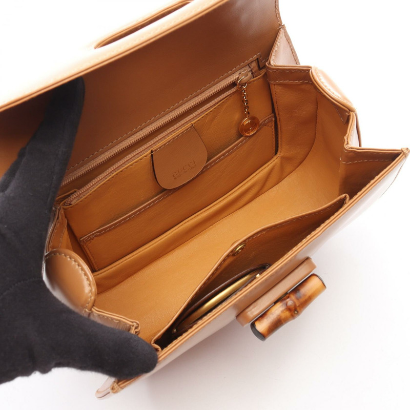 GUCCI 竹節單肩斜背包 00020460188 皮革 棕色 二手 女士-2