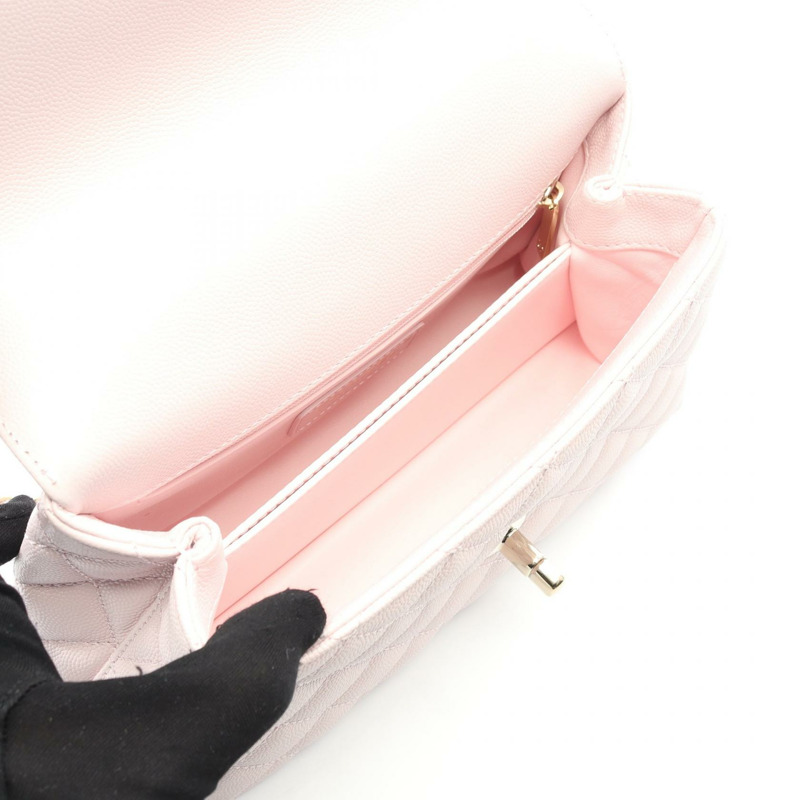 香奈兒 Coco Handle 翻蓋絎縫鏈條肩背包 A92990 小牛皮 PK GHW-2