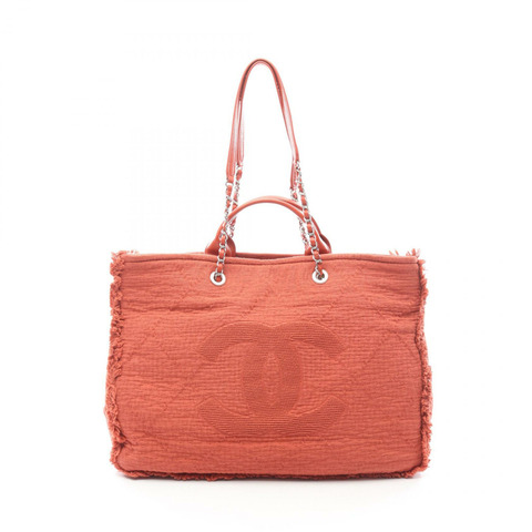 香奈兒 COCO 標誌大號購物鏈肩背手提包，紅色，二手 CC