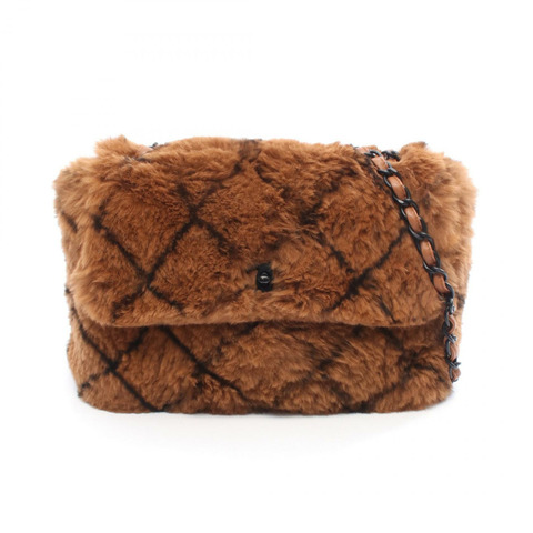 香奈兒肩包，棕色黑色皮革毛絨款，二手女款