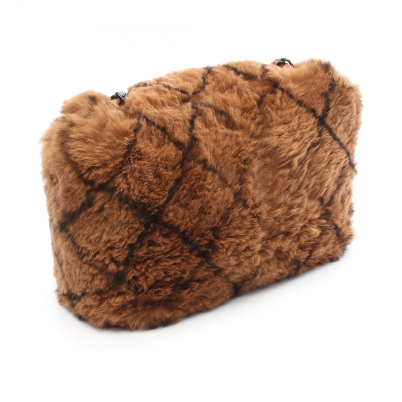 香奈兒肩包,棕色黑色皮革毛絨款,二手女款-1