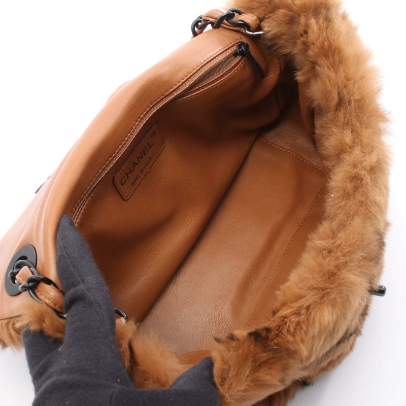 香奈兒肩包,棕色黑色皮革毛絨款,二手女款-2