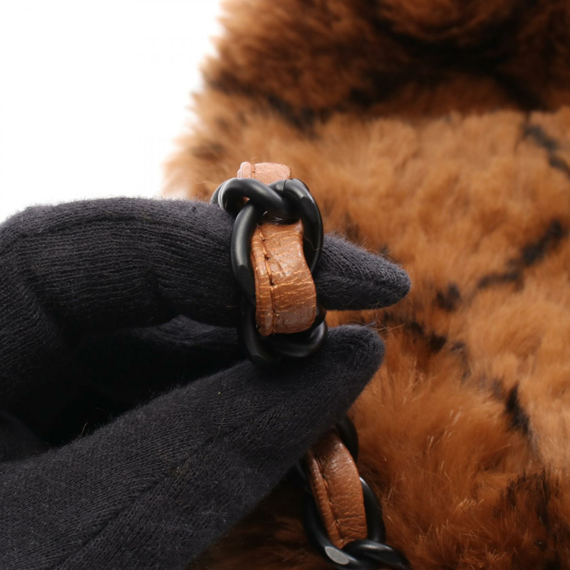 香奈兒肩包,棕色黑色皮革毛絨款,二手女款-7