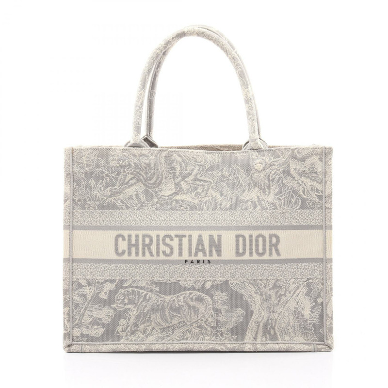 Dior BOOK TOTE 中 Toile de Jouy 帆布手提包 灰色 米色 二手 女士 logo-0