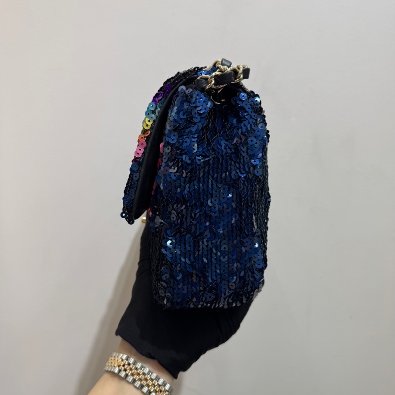 ❤️Chanel CF中號高級手工坊限量款復古彩色多色亮片單肩斜挎包-5