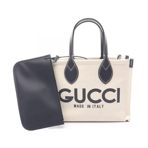 GUCCI 印花迷你手提包 772144 帆布皮革 米色 海軍藍 二手 女士