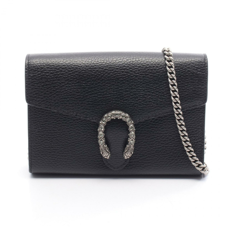 GUCCI Dionysus 鏈條單肩斜背包 401231 黑色皮革 二手 女士 WOC-0