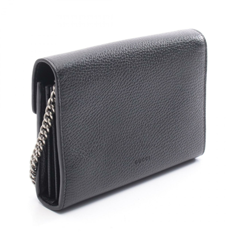 GUCCI Dionysus 鏈條單肩斜背包 401231 黑色皮革 二手 女士 WOC-1