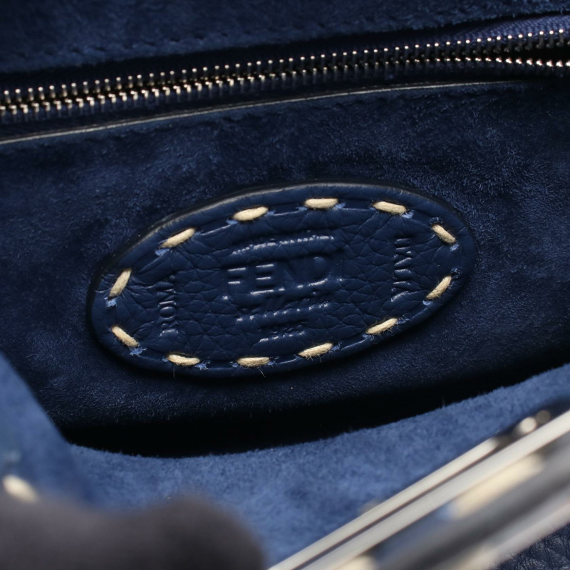 FENDI Mini Peekaboo Selleria 單肩手提包 8BN244 皮革 藍色 二手 女士-3