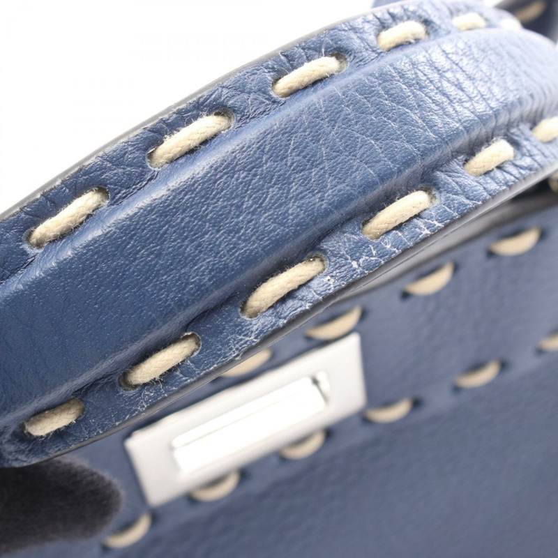 FENDI Mini Peekaboo Selleria 單肩手提包 8BN244 皮革 藍色 二手 女士-5