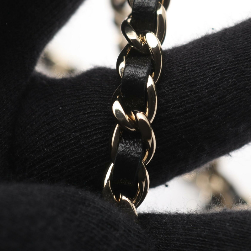 香奈兒 (CHANEL) 絎縫鏈條肩背包 AP4516 羊皮 黑色 白色 二手 金色五金 CC-7