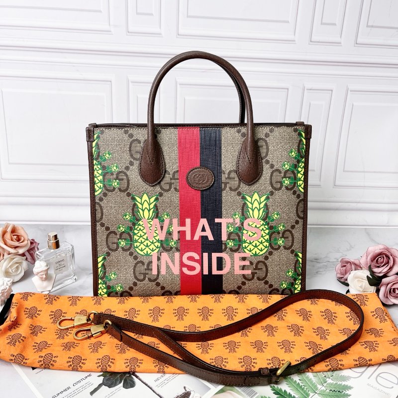 GUCCI Pineapple系列老花Logo波羅印花牛皮手提肩背包 31×13×26 99新配件塵袋-1