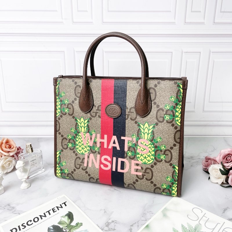 GUCCI Pineapple系列老花Logo波羅印花牛皮手提肩背包 31×13×26 99新配件塵袋-2