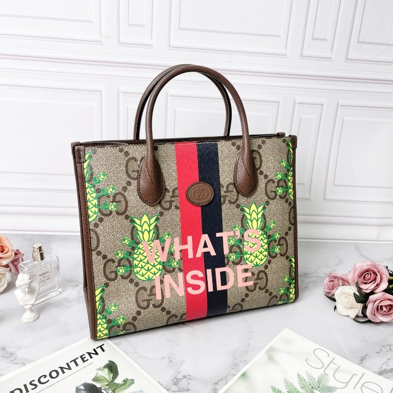 GUCCI Pineapple系列老花Logo波羅印花牛皮手提肩背包 31×13×26 99新配件塵袋-3