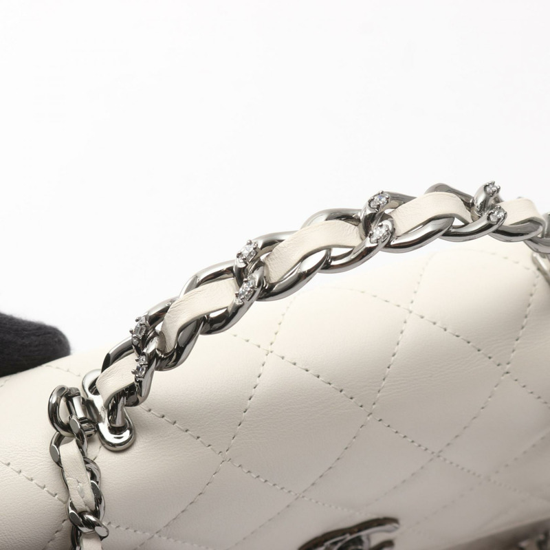 香奈兒 (CHANEL) Matelasse 頂部手柄手機包單肩包 羊皮 白色 二手 SHW-9