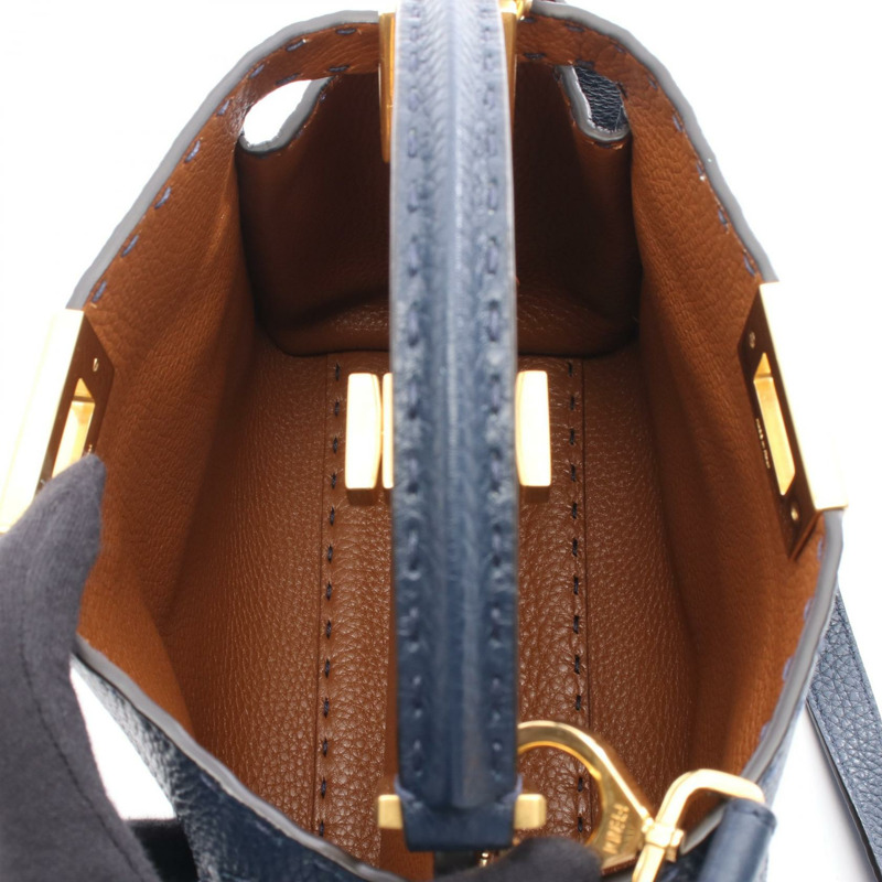 FENDI Peekaboo Essentials 單肩斜背包 8BN302 皮革 海軍藍 二手-2