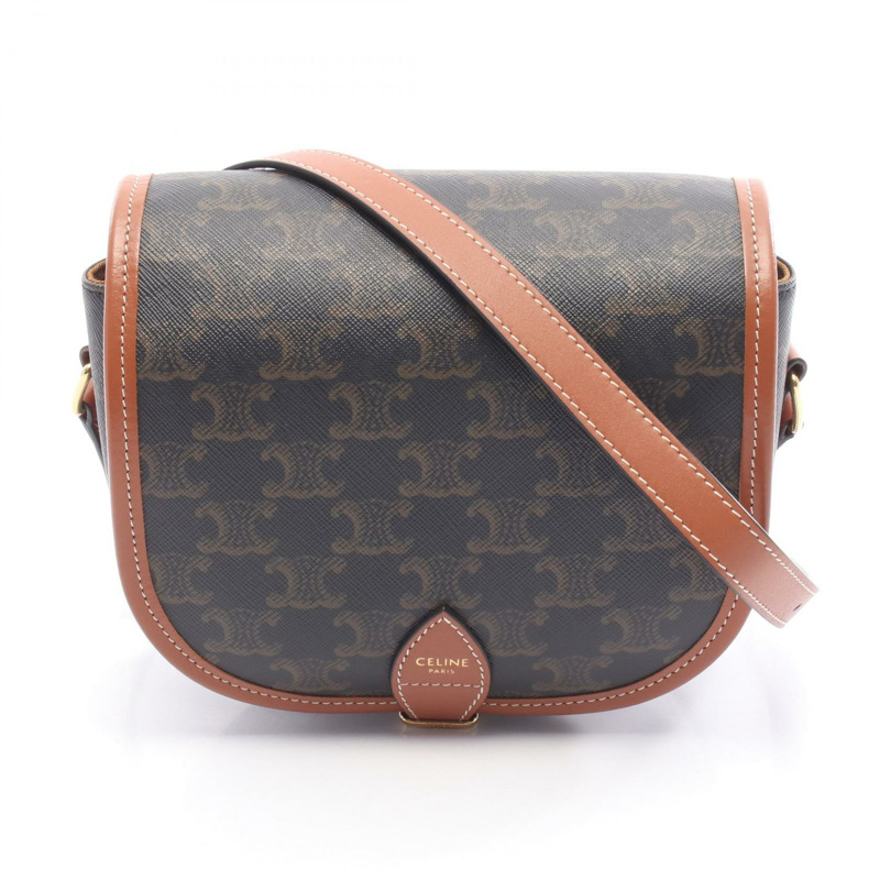 CELINE Folco 中型 Triomphe 單肩包 191502BZJ.04LU 帆布皮革棕色-0