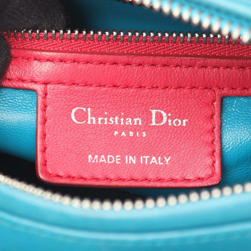 Christian Dior LADY DIOR Cannage 肩背包,皮革材質,海軍藍/粉紅色,二手-3