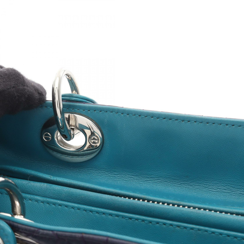 Christian Dior LADY DIOR Cannage 肩背包,皮革材質,海軍藍/粉紅色,二手-6