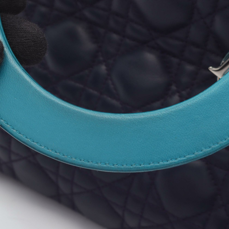 Christian Dior LADY DIOR Cannage 肩背包,皮革材質,海軍藍/粉紅色,二手-7