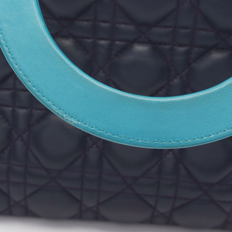 Christian Dior LADY DIOR Cannage 肩背包,皮革材質,海軍藍/粉紅色,二手-8