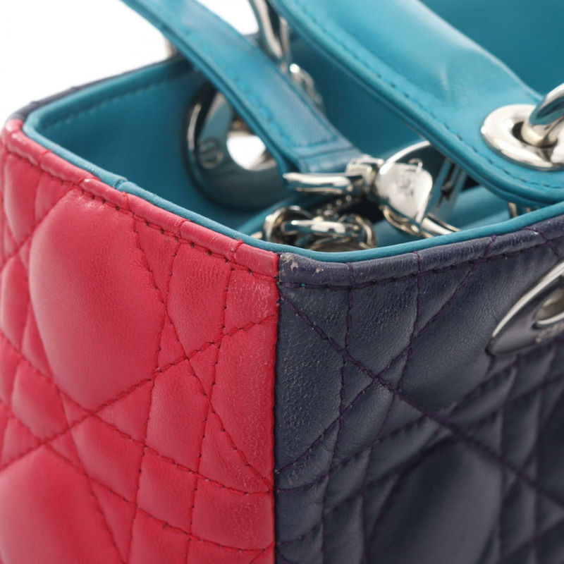 Christian Dior LADY DIOR Cannage 肩背包,皮革材質,海軍藍/粉紅色,二手-10