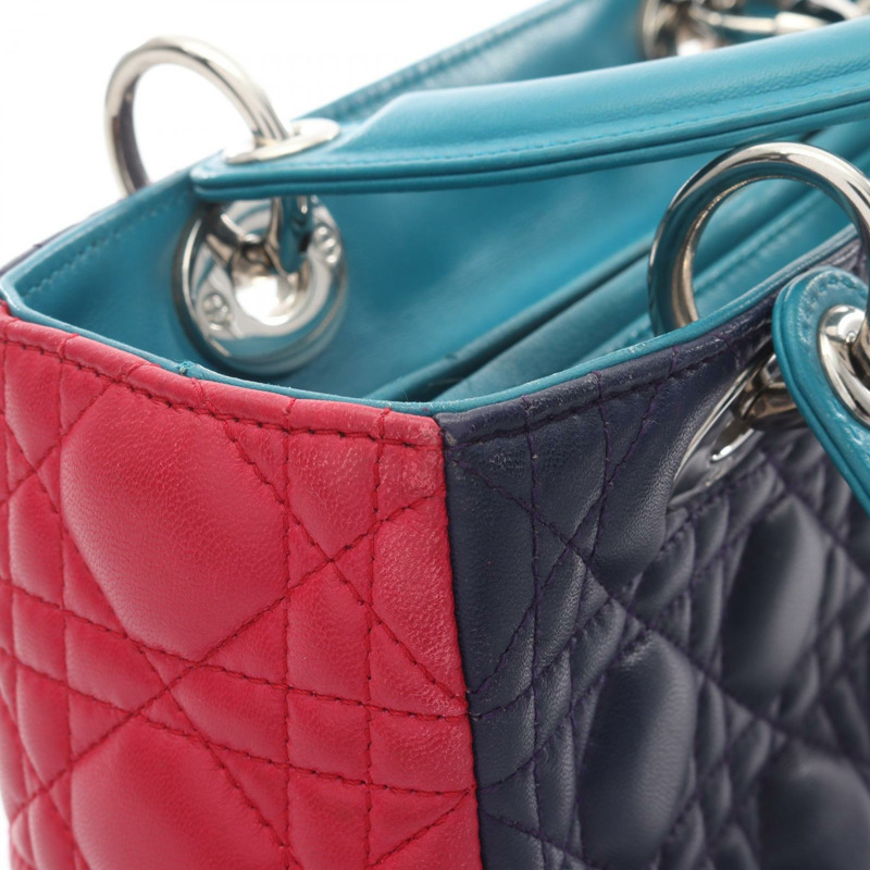 Christian Dior LADY DIOR Cannage 肩背包,皮革材質,海軍藍/粉紅色,二手-11