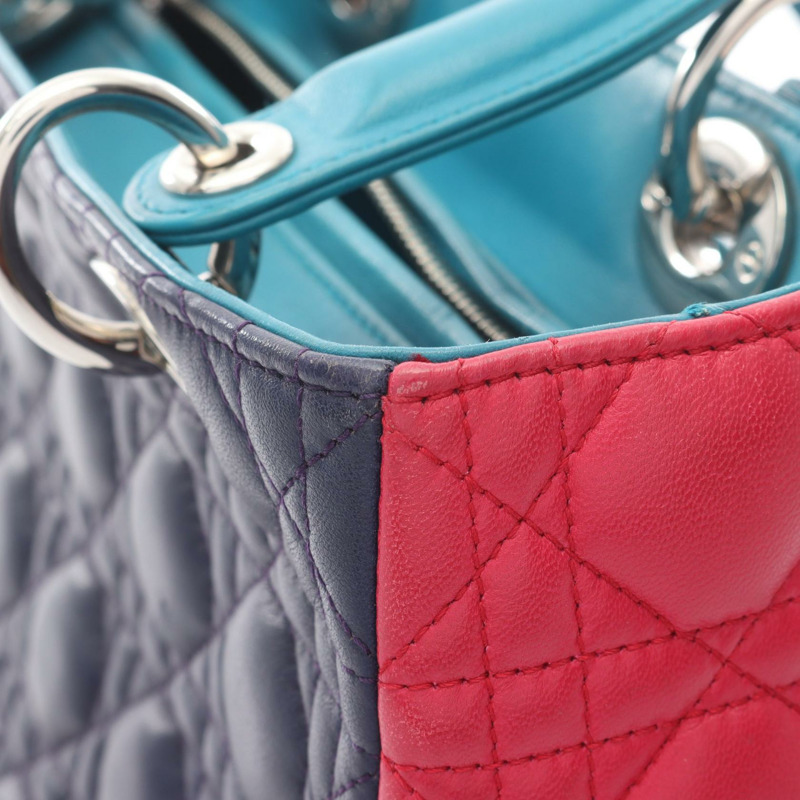 Christian Dior LADY DIOR Cannage 肩背包,皮革材質,海軍藍/粉紅色,二手-12