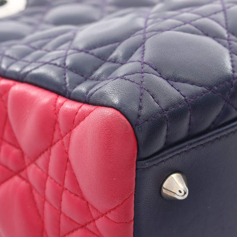 Christian Dior LADY DIOR Cannage 肩背包,皮革材質,海軍藍/粉紅色,二手-13