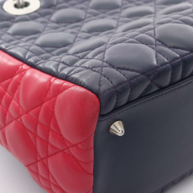 Christian Dior LADY DIOR Cannage 肩背包,皮革材質,海軍藍/粉紅色,二手-14