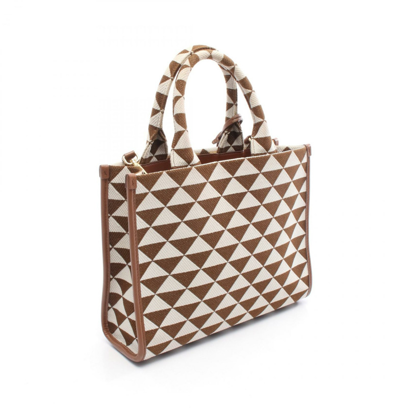 PRADA Symbol 小號肩斜背包 1BA354 帆布 棕色 白色 二手-1