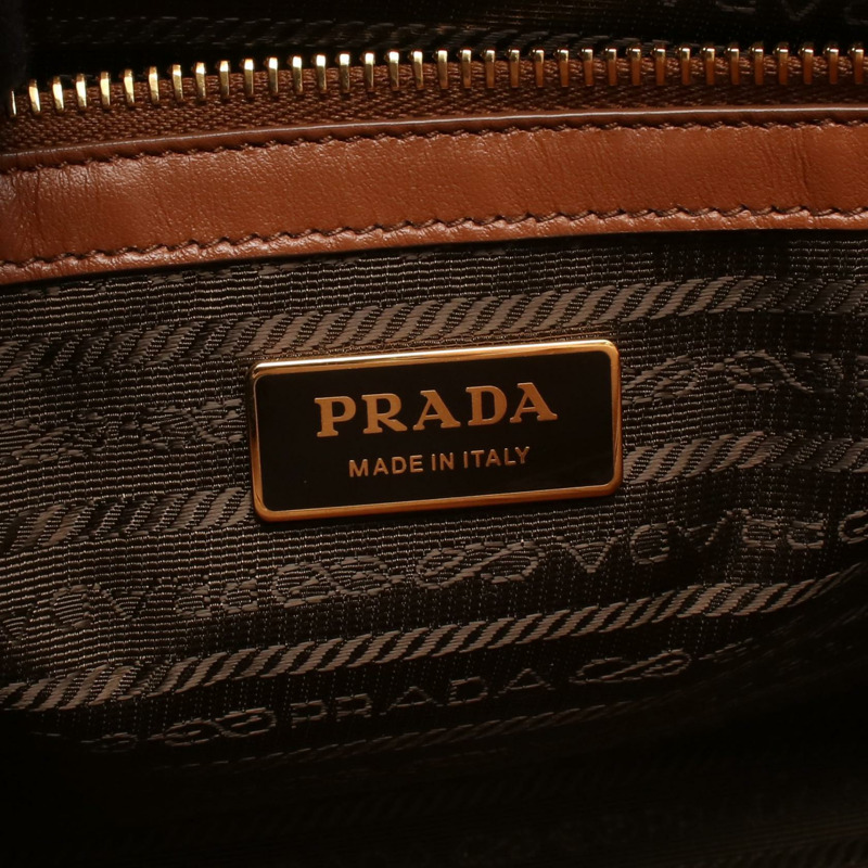 PRADA Symbol 小號肩斜背包 1BA354 帆布 棕色 白色 二手-3