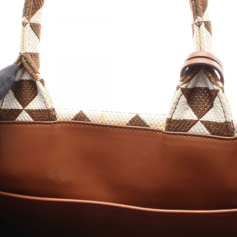 PRADA Symbol 小號肩斜背包 1BA354 帆布 棕色 白色 二手-4