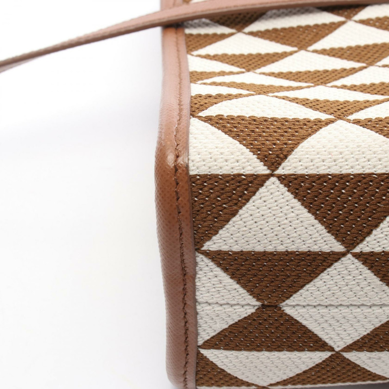 PRADA Symbol 小號肩斜背包 1BA354 帆布 棕色 白色 二手-5